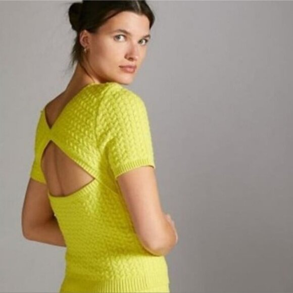 ANTHRO | MAEVE Sweater Open Back Short Sleeve Yellow Sz XS - Picture 1 of 6